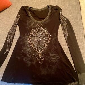 BKE Black Long Sleeve Top with Silver Accents